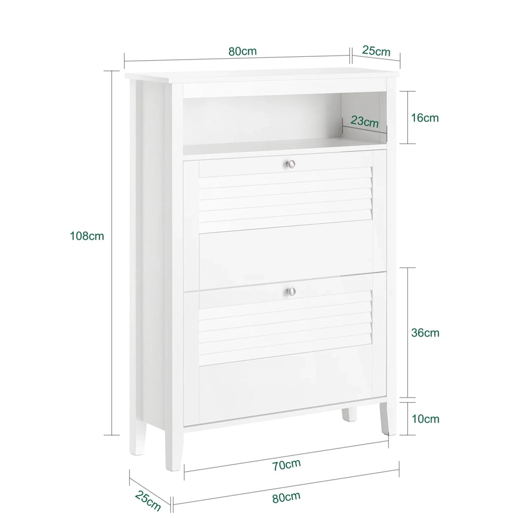 Scarpiera Con 2 Ante E 4 Ripiani, Con Scomparto Aggiuntivo Per Scarpe Scarpiera Portascarpe Bianco, L80*P25*A108, FSR152-W SoBuy
