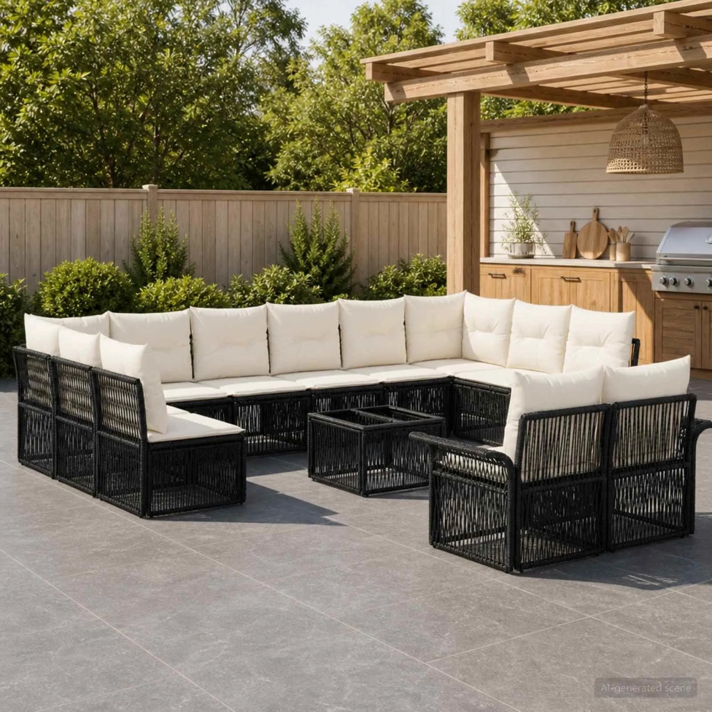 Set Divano da Giardino 13 pcs Nero polyrattan 3434977