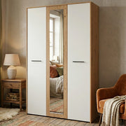 Armadio Camera da Letto Lavagno, Guardaroba 3 Ante Appendiabiti, 119x53 cm Bianco Rovere Nodi