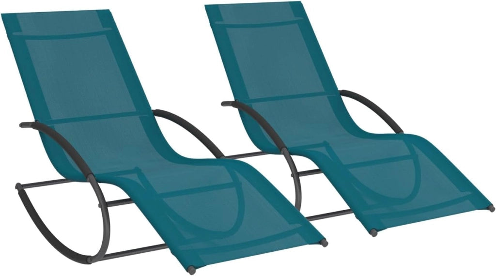 Set di 2 sedie a Dondolo da Giardino Malawi in Tela Grigio Antracite e Blu Anatra