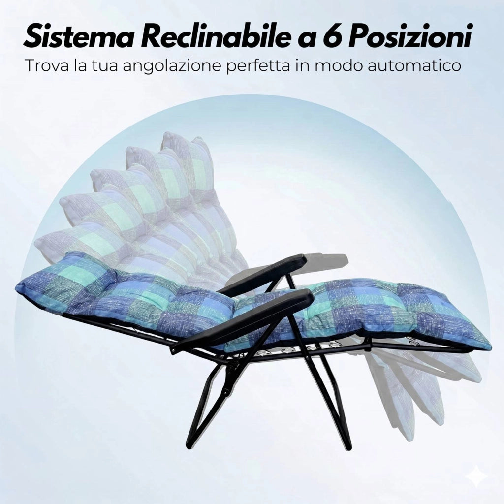 Marvin Sdraio da Giardino con Poggiapiedi Reclinabile Regolabile in 6 Posizioni Flock Poltrona con Cuscino  BLU A QUADRI