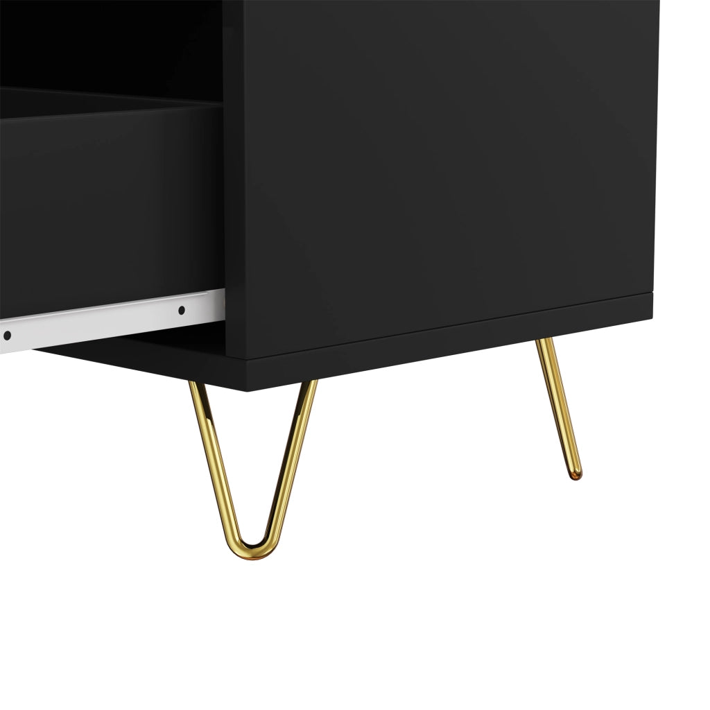 Credenza con 6 Cassetti e Gambe in Metallo; Frontale Ondulato; Stile Moderno; in Pannello Truciolare; 120??40??77 cm; Nero Oro