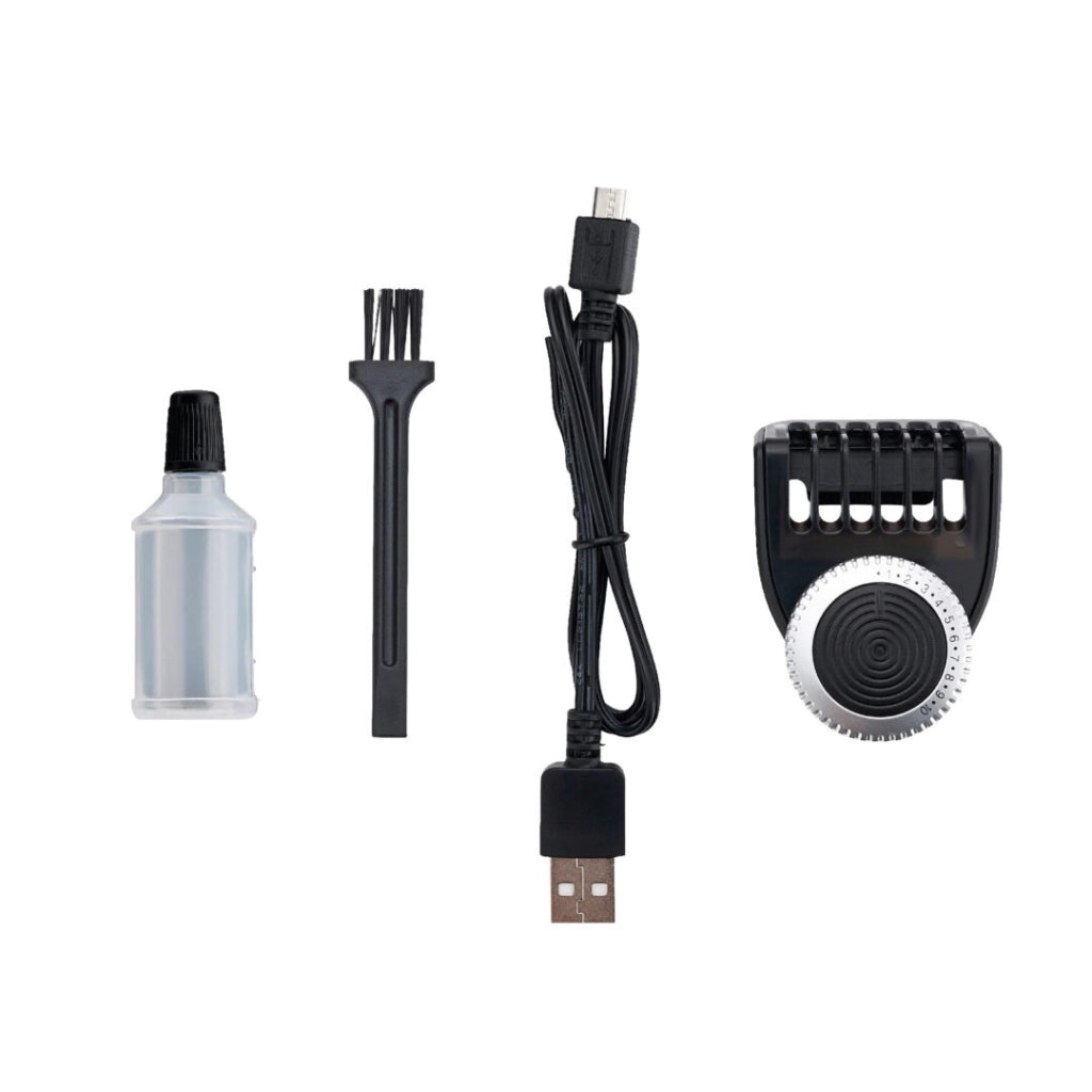 Rasoio elettrico ricaricabile uomo, lame acciaio inox doppia faccia, regolacapelli 0.5-10mm, waterproof IPX5 - SOGO