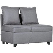 Poltrona Letto 3 in 1 con Schienale Reclinabile, in Tessuto Effetto Lino e Legno, 98x71x67 cm, Grigio Scuro