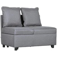 Poltrona Letto 3 in 1 con Schienale Reclinabile, in Tessuto Effetto Lino e Legno, 98x71x67 cm, Grigio Scuro