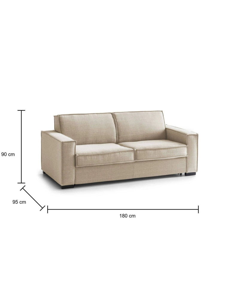 Divano Letto Alano, Divano a 2 posti, Made in Italy, SofÒ  Soggiorno con apertura girevole, in tessuto imbottito, con Braccioli standard, cm 180x95h90, Beige