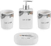 Set di accessori da bagno 4 pezzi, contenitore per sapone in ceramica, tazza per spazzolino da denti senza fori, dispensatore per sapone da bagno, dispensatore per lozione da bagno, tazza da bagno - foglio bianco, set da bagno in ceramica