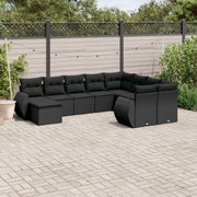 Set Divani da Giardino 10pz con Cuscini in Polyrattan Nero 3254192