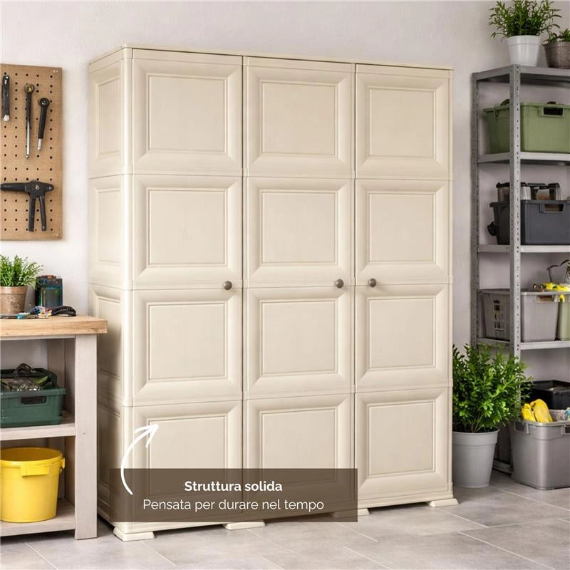 ARMADIO 3 ANTE ANGORA 118X43X164 CM CON PUNTALI E VANO PORTASCOPE – MOBILE ALTO ORGANIZZAZIONE CASA PER INGRESSO E BALCONE