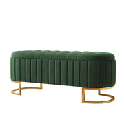 Panca Contenitore Pouf con Vano Nascosto e Seduta Imbottita; in Velluto Verde