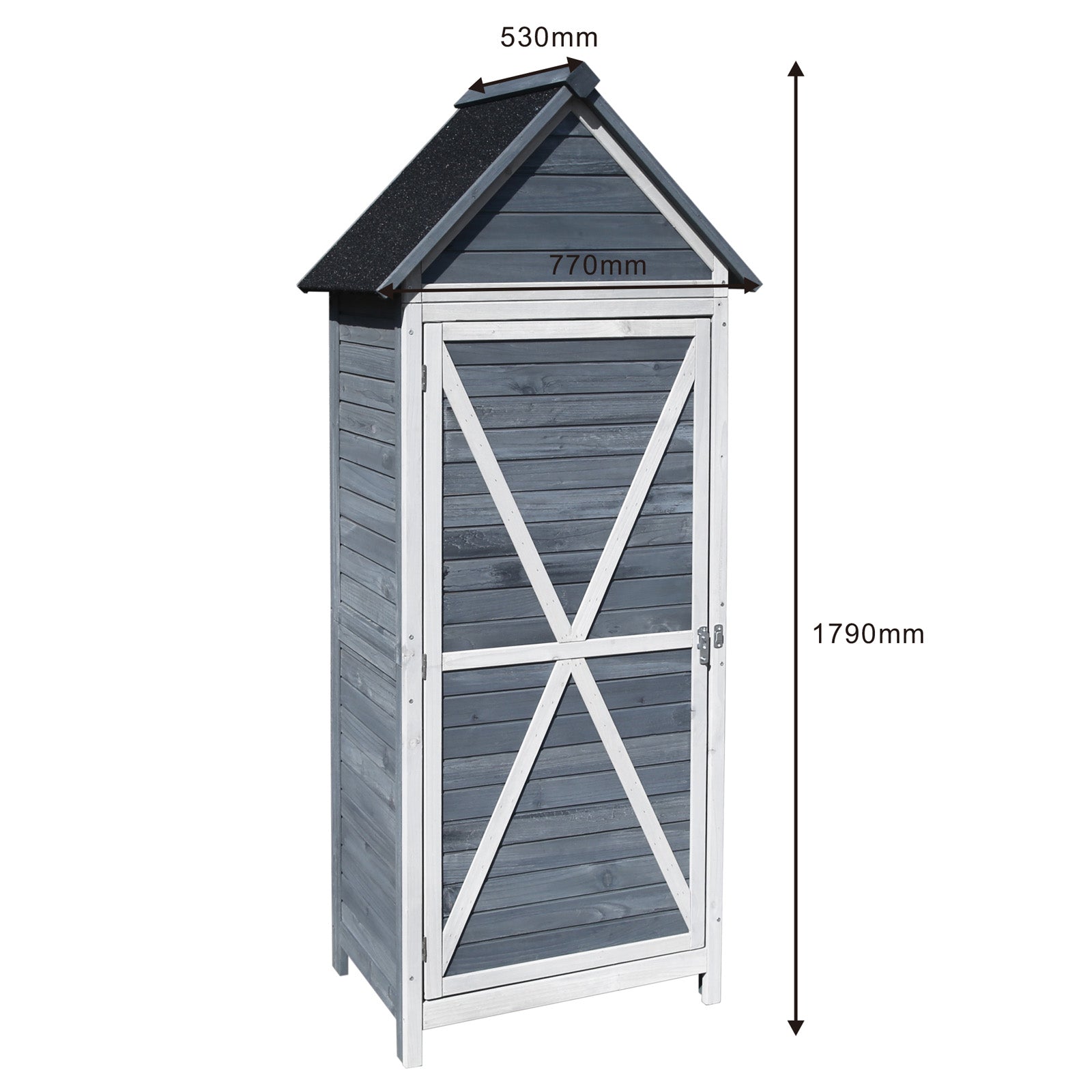 Armadio da giardino in legno grigio 77x53x179 cm Con porta a battente e tetto isolato con bitume