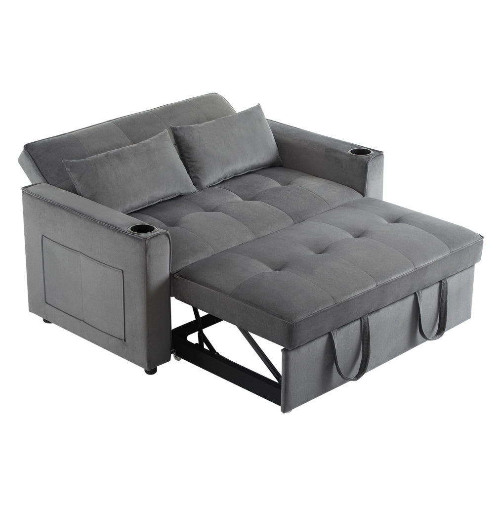 Divano letto 137x76.5x83 cm 3 in 1 con schienale a 3 posizioni in velluto grigio