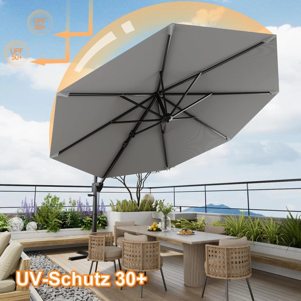 Ombrellone da Giardino Grande 330 cm, Ombrellone da Spiaggia e Giardino con Struttura Rinforzata, Manovella a 360°, Copertura Antivento 7x, Protezione UV 30+