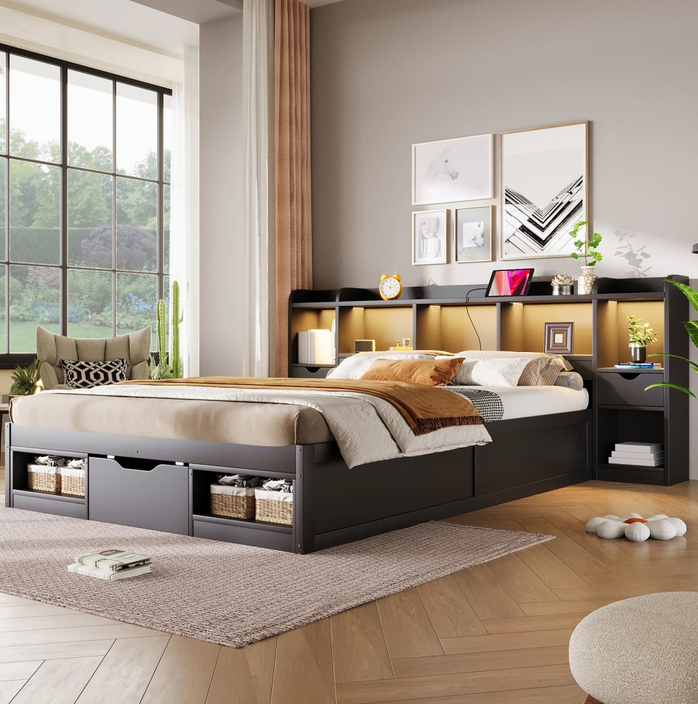 LETTO a piattaforma 140x200 cm con testiera e pediera contenitore nero