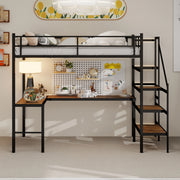 Letto a castello nero con scrivania a L funzione di stoccaggio ferro 90x190 cm