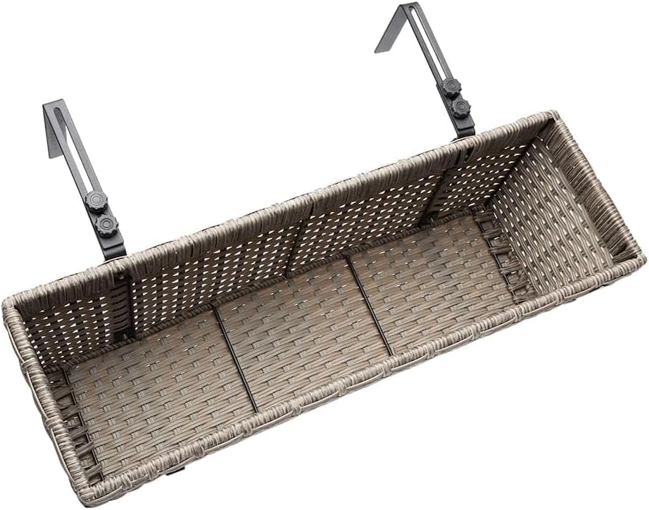 ® 2x Fioriera Balcone 60cm 11L Rattan Supporto Esterno Interno Resistente agli Agenti Atmosferici e ai Raggi UV Rimovibile Ringhiera Vaso Portafiori Rettangolare Fiori Piante Crema