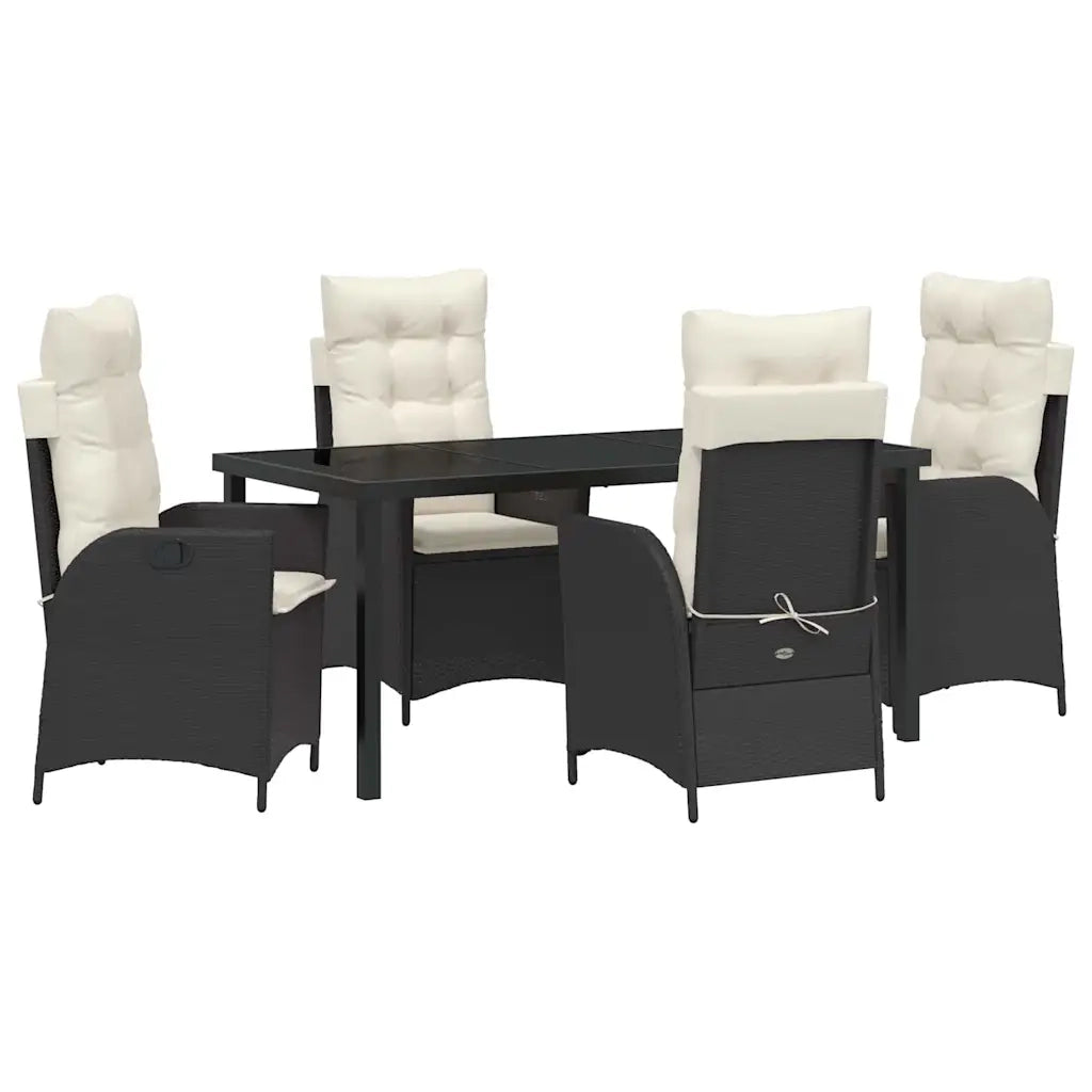 Set da Pranzo per Giardino con cuscino 5 pcs Nero polyrattan 3380480