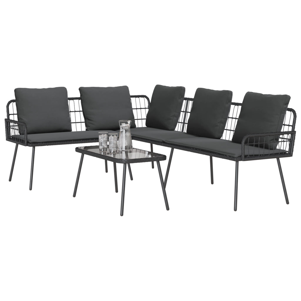 Set da Giardino a 2 Pezzi con Cuscini in Rattan Sintetico Nero
