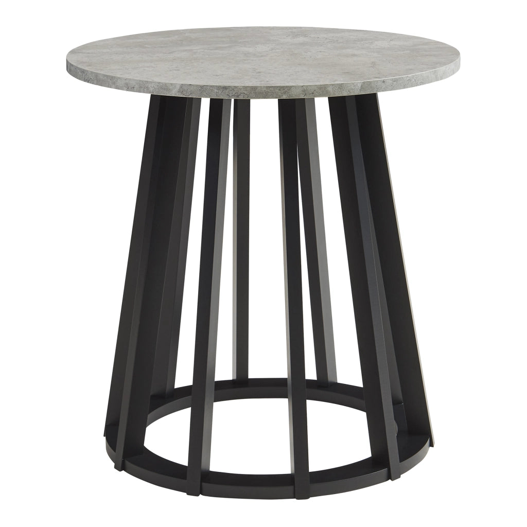 Tavolino Rotondo Laterale Buzzard Ø48 x 48 cm - Nero / Effetto Cemento [en.casa]
