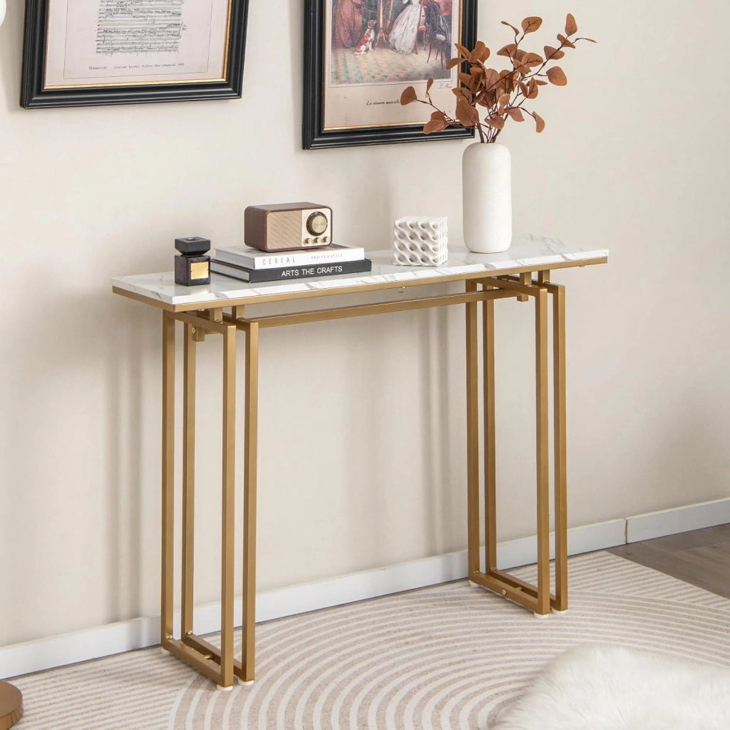 Tavolo Consolle, Consolle Ingresso, Tavolino Console di Ingresso, Telaio Robusto e Stabile, Piedini Regolabili, per Ingresso, Soggiorno, Corridoio, Stile Moderno (Oro)