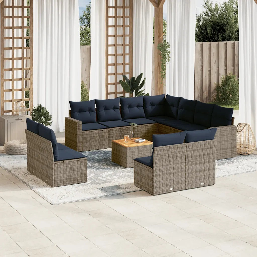 Set Divani da Giardino 12 pz con Cuscini Grigio in Polyrattan 3256516