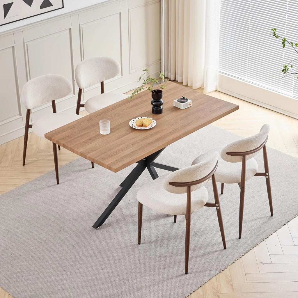 GrandCA HOME Set di 4 Sedie da Pranzo in Stile Medievale, Sedia da Cucina in Lino Beige con Schienale, Gambe in Metallo Effetto Legno Scuro, Adatte per Cucina, Soggiorno e Camera da Letto