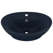 Lavabo con Troppopieno-Lavandino Ovale Blu Scuro Opaco 58,5x39cm Ceramica