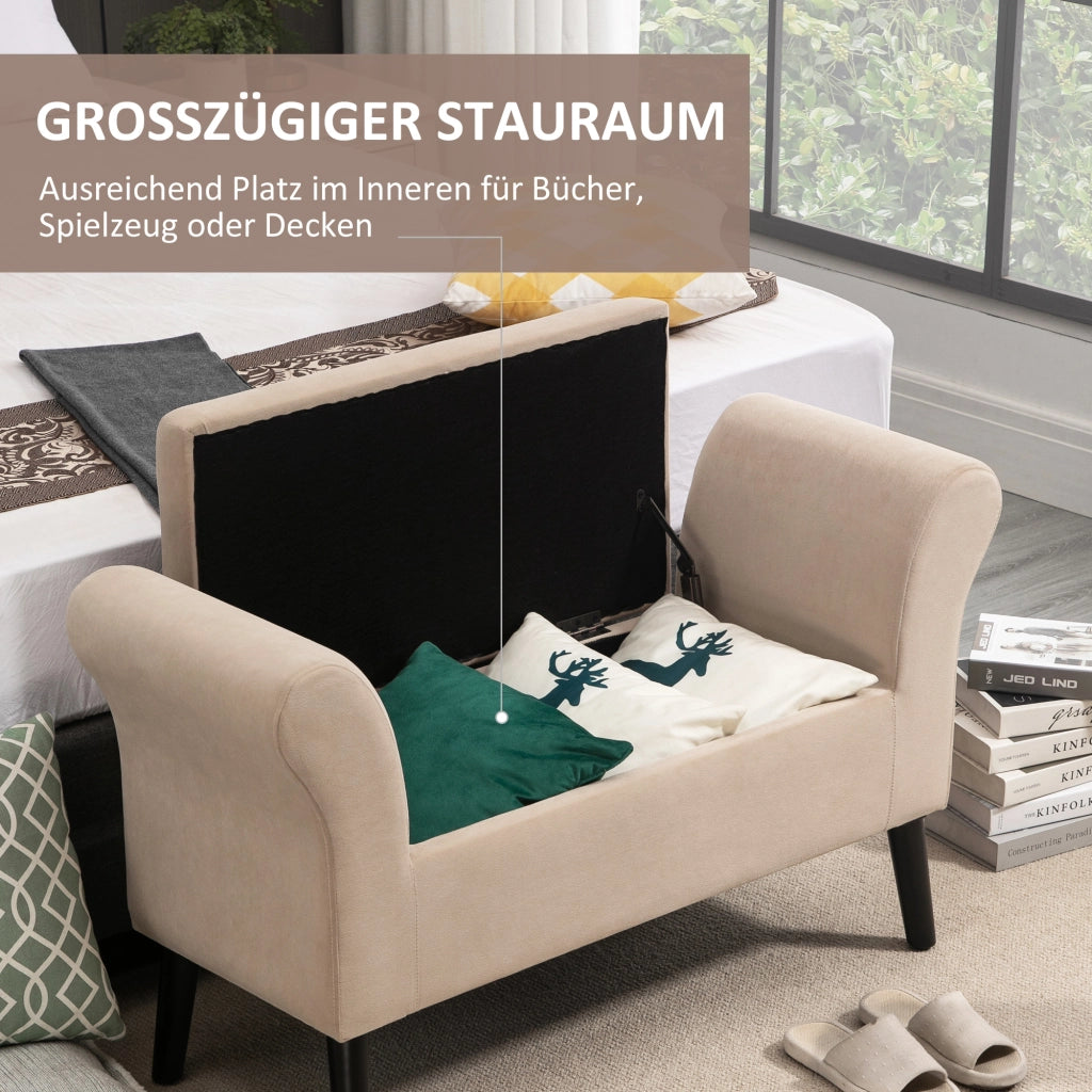 Divano con cassetti e braccioli ¨C zephmum ¨C 111,5x41x65 cm, Beige, Poliestere vellutato