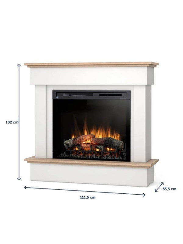 Camino Elettrico Riscaldante Da Pavimento Autoportante a LED - 28" - Bianco opaco / Rovere chiaro - 111,5 x 102 x 33,5 - TORMES
