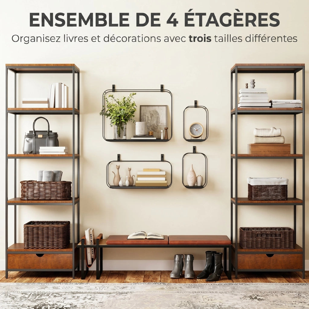 Libreria a muro ¨C zephmum ¨C metallo, nero, 4 scaffali
