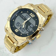 Trade Shop - Orologio Da Polso Zcc Uomo In Acciaio Dual Time Resistente All'acqua Dorato Nero -
