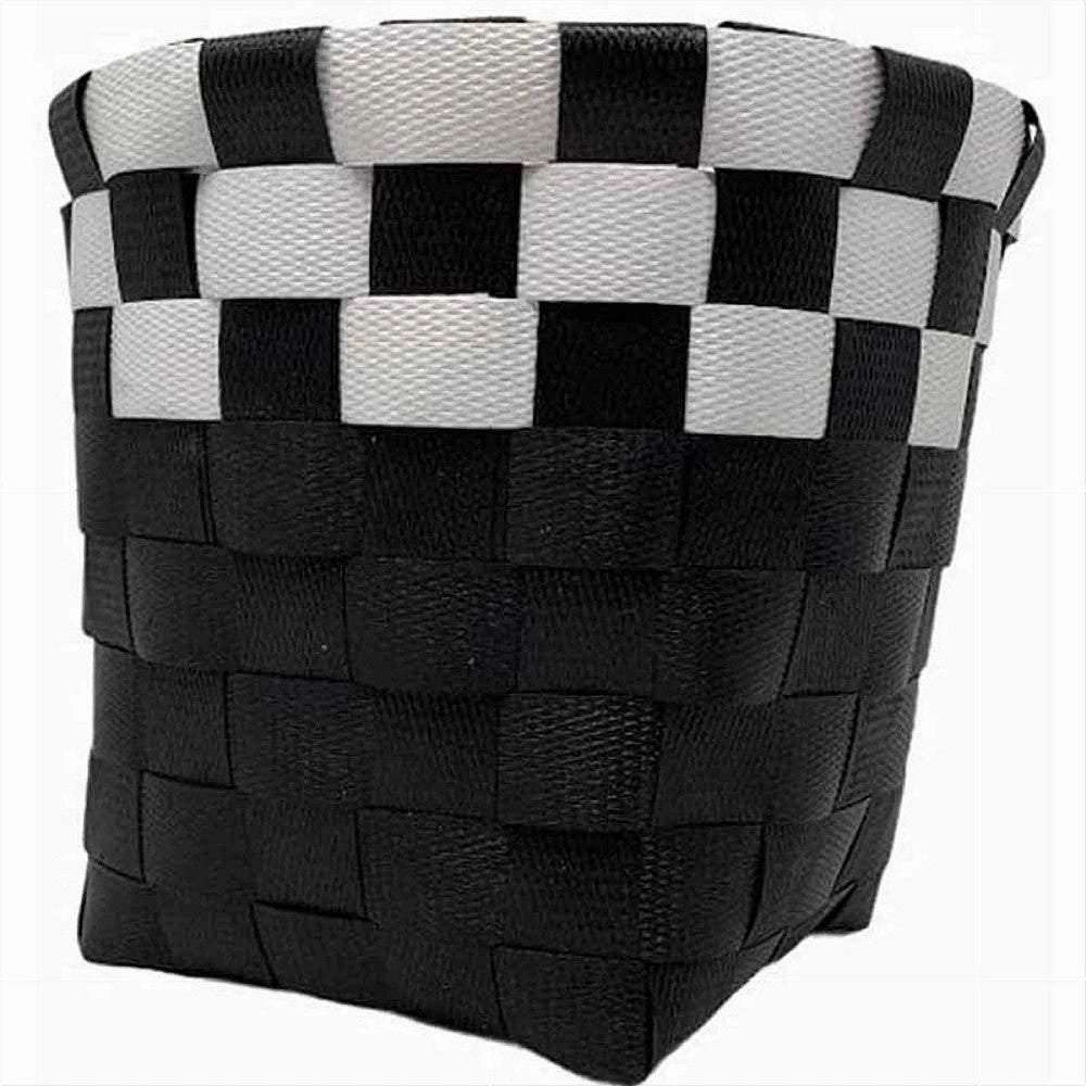 Trade Shop - Set 3pz Cestini Porta Oggetti Organizer Tessuto Bagno Rotondi Nero Bianco 59073 -