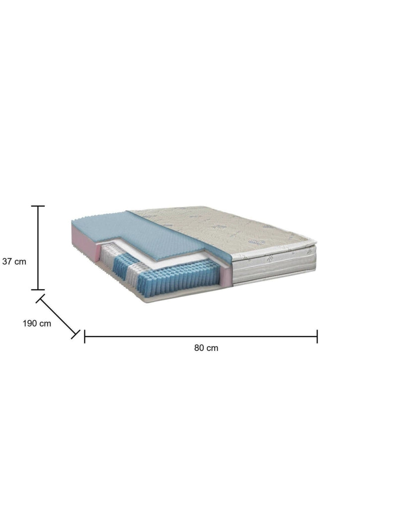 Altivole, Materasso Singolo Sfoderabile Made in Italy, 190x80x37h cm Grigio