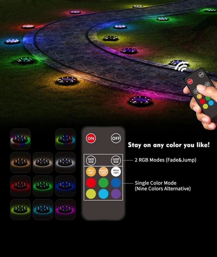 kit 4 faretti a LED con picchetto ricarica solare luce RGB + Bianca TELECOMANDO
