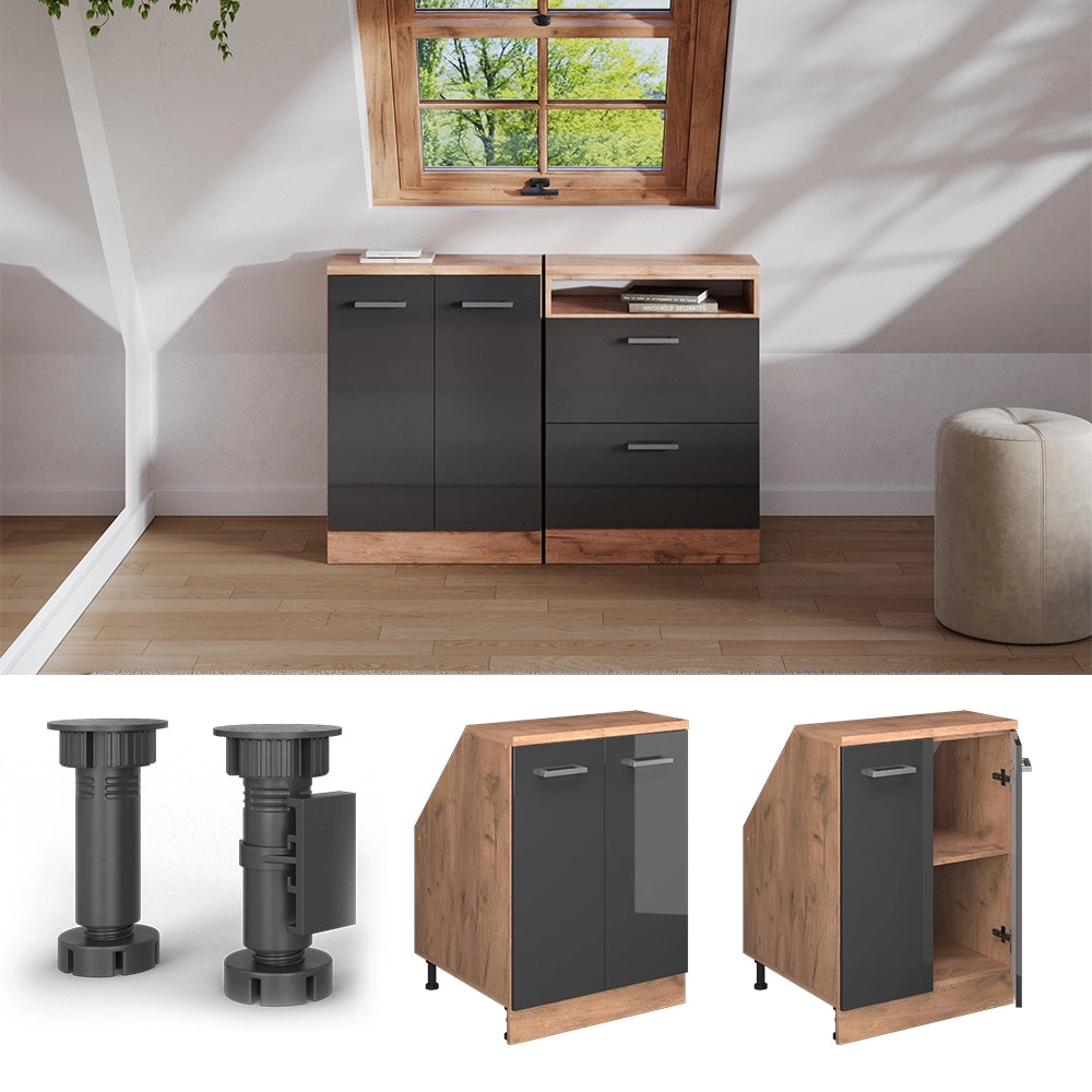 Mobile sottotetto Rion Antracite lucido/Rovere dorato 60 x 83.8 cm con 2 porte, carcassa 60 cm profondità Vicco