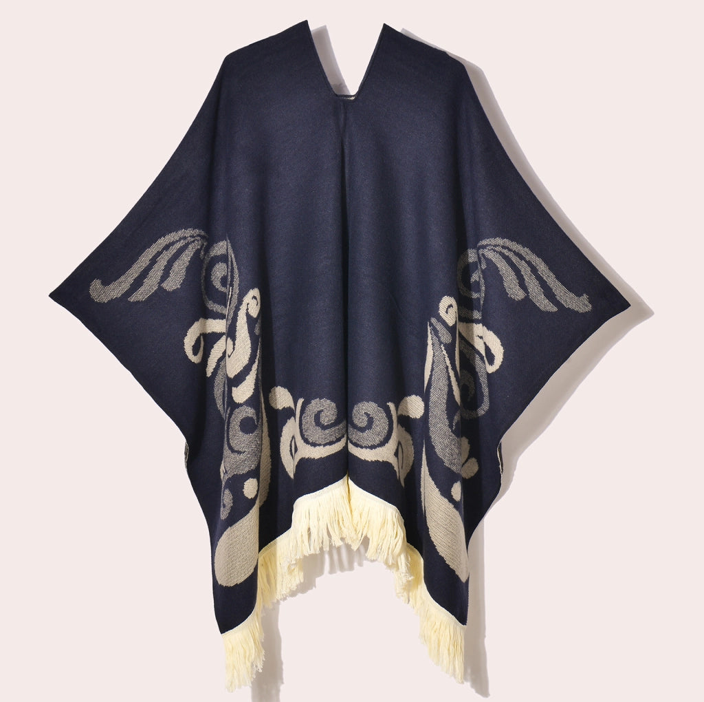 Sciarpa da viaggio da donna, stile etnico, con nappe, modello pullover, calda cappa decorativa da esterno in jacquard