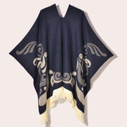Sciarpa da viaggio da donna, stile etnico, con nappe, modello pullover, calda cappa decorativa da esterno in jacquard