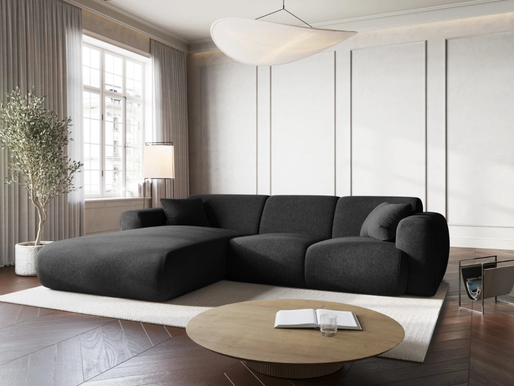 Cosmopolitan Design - Divano angolare sinistro "Nolio" 4 posti in ciniglia nero 