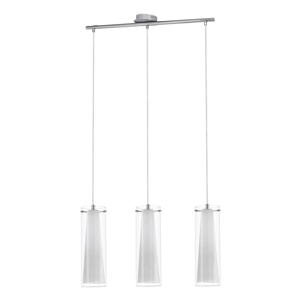 Lampadario A Sospensione Contemporaneo Pinto Acciaio Cromo Vetro 3 Luci E27