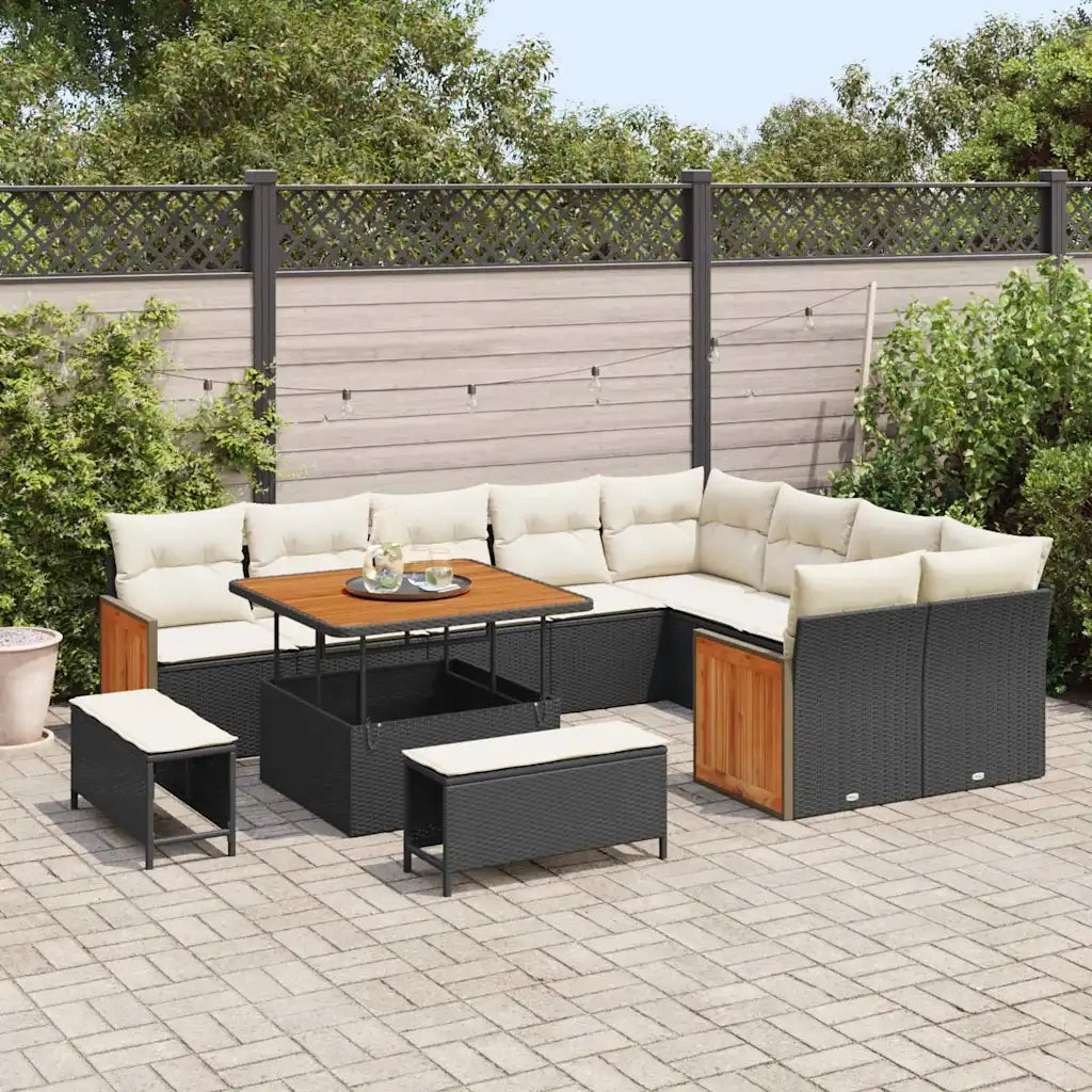 Set Divano da Giardino 13 pcs Nero e Crema polyrattan 3365285