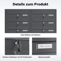 Cassetta postale condominiale autoportante, 10 posti, antracite, 945 x 270 x 1500 mm, 2 moduli