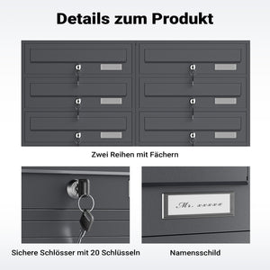 Cassetta postale condominiale autoportante, 10 posti, antracite, 945 x 270 x 1500 mm, 2 moduli