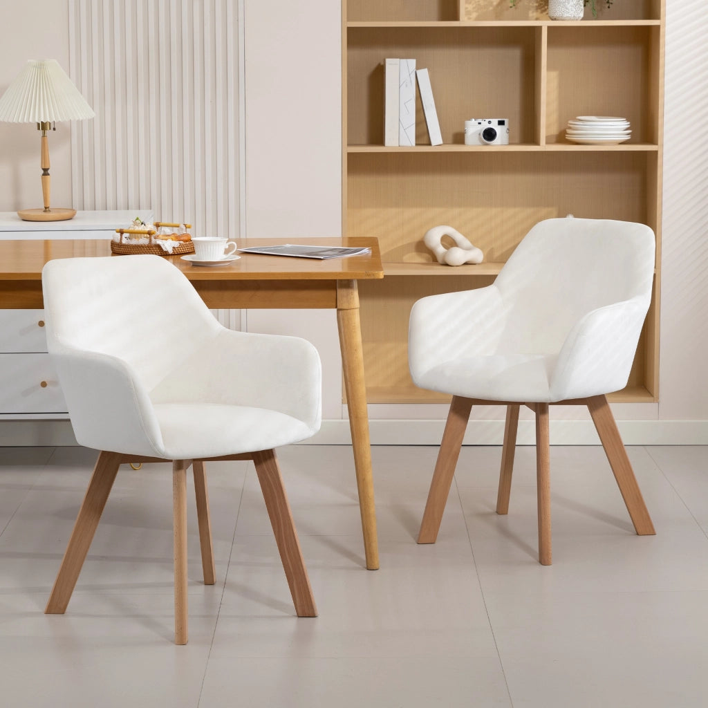 Set di 2 sedie da pranzo imbottite in tessuto velluto ¨C zephmum ¨C gambe in legno, colore crema