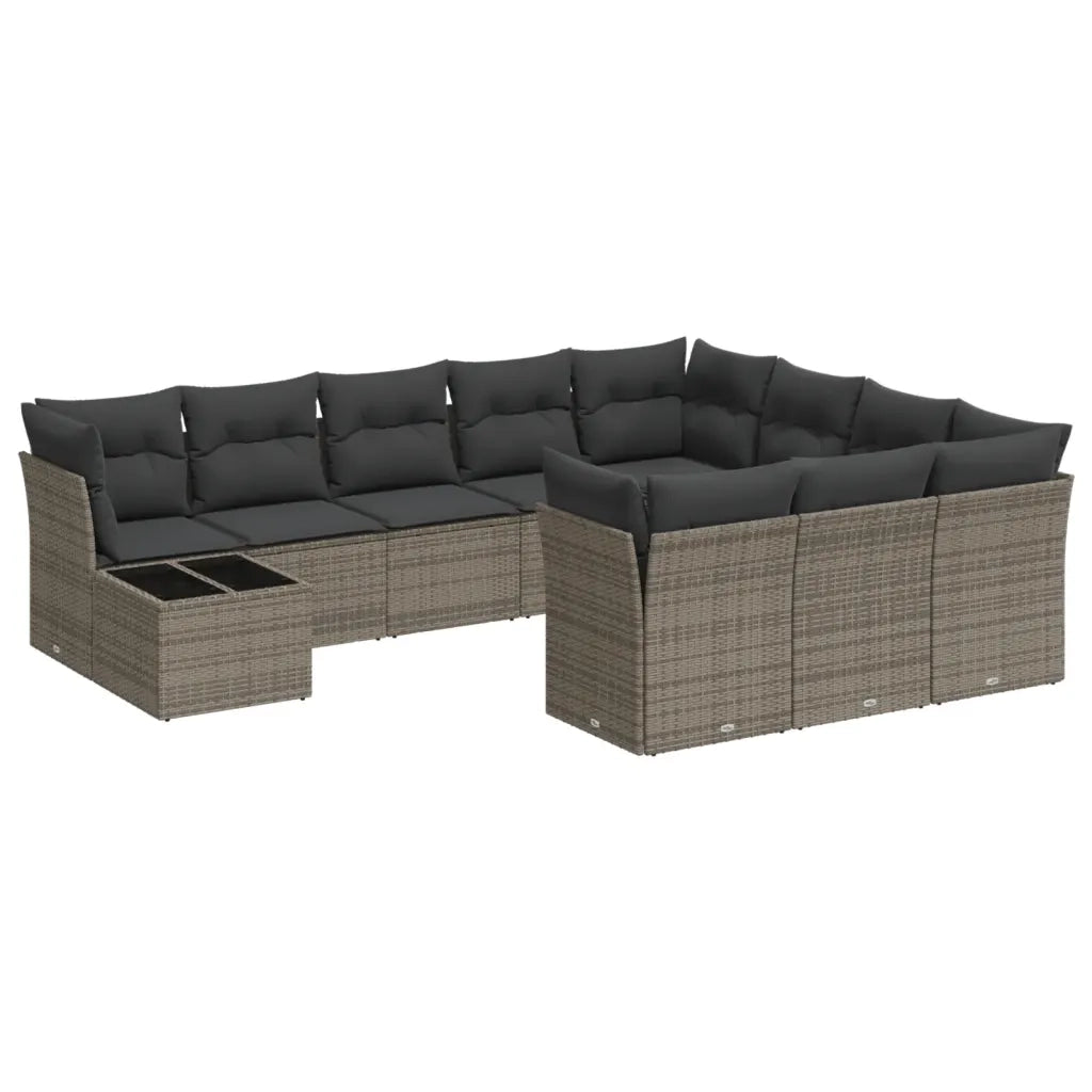 Set Divani da Giardino 11 pz con Cuscini in Polyrattan Grigio