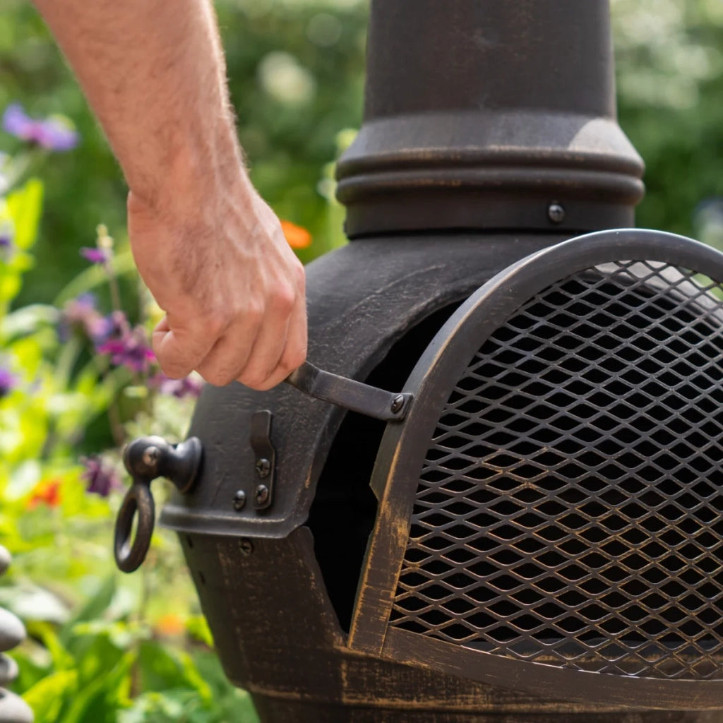 Caminetto da Giardino Braciere da Esterno Ciminiera con Canna Fumaria e Griglia