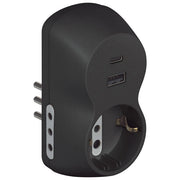Bticino Adattatore Advance B3 Presa Schuko Tedesca USB A+C 2 Prese 10A 1500W Antracite