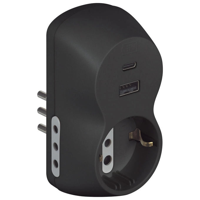 Bticino Adattatore Advance B3 Presa Schuko Tedesca USB A+C 2 Prese 10A 1500W Antracite