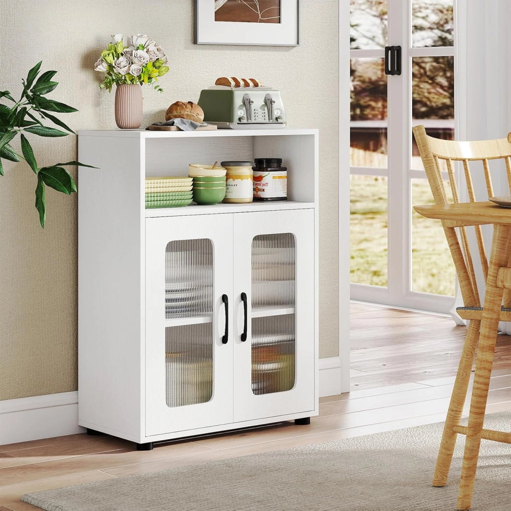 Armadietto da bagno con scomparto aperto, 2 ante e ripiano regolabile, armadio da pavimento per cucina e soggiorno, 60 x 30 x 83 cm (bianco)