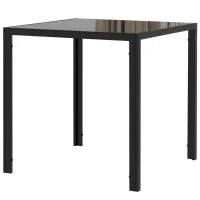 Tavolo da pranzo per 4 persone, con piano in vetro temperato e piedi in acciaio, 75x75x75 cm, nero