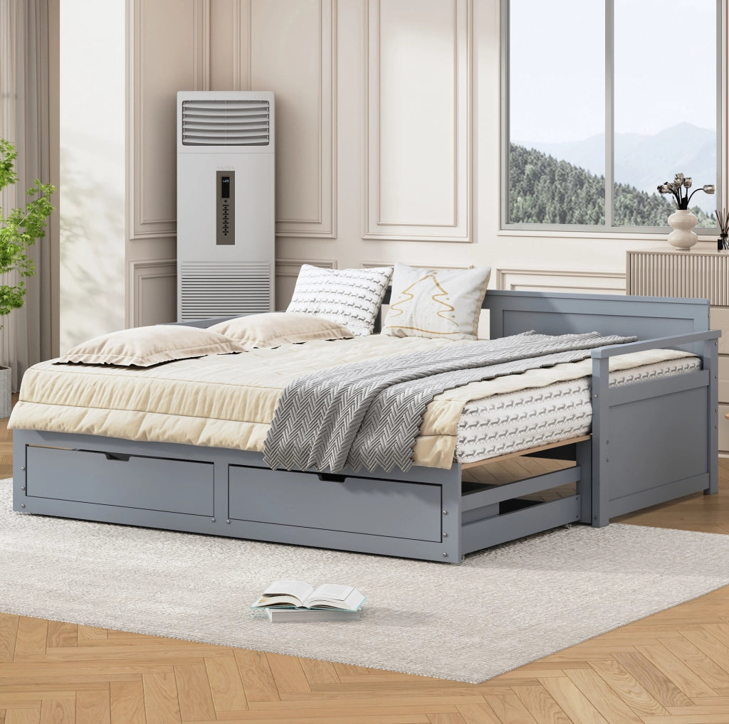 Divano letto multifunzione 90/180x190 cm con cassetti e letto estraibile; grigio